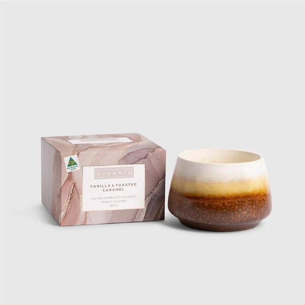 Vivante Scented Candle 300g Vanilla & Caramel Soy Wax Pastel Pines VICANCERVAN