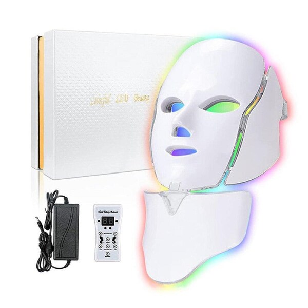 Beakey Blue Red Light Therapy Mask 7 Colors LED with Neck Mask Meter Anti-Aging
