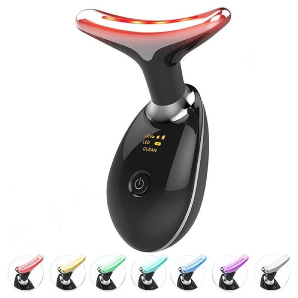 Beakey 7 Color LED Face Neck Massager Red-Light-Therapy for Skin Care-Black