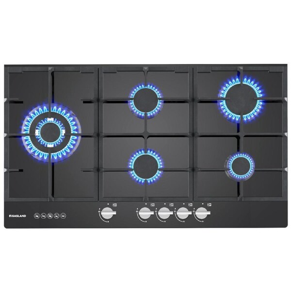 GASLAND New 90cm Black Gas Cooktop 5 Burners Glass Surface Gas Stove NG LPG Available AU PLUG