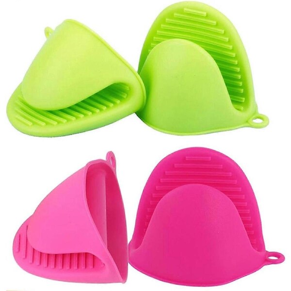 JOYBUY 2 Pairs Mini Oven Gloves Silicone Heat Resistant Cooking Pinch Mitts Potholder for Kitchen Cooking & Baking (Green and Rose Red)