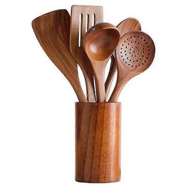 JOYBUY Wooden Spoons For Cooking Teak Wooden Utensils Set Wood Spatula For Nonstick Cookware Kitchen Utensils Set