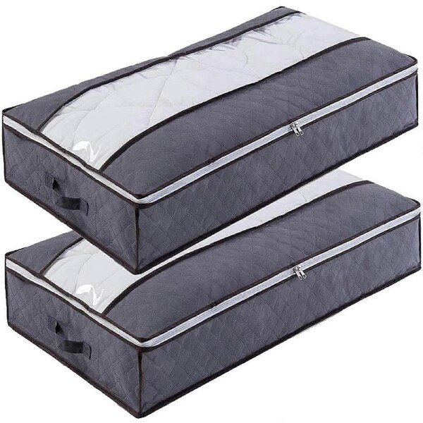 JOYBUY 2Pcs Underbed Storage Bag 75L Large Underbed Dresser Clothes Storage Breathable Fabric Foldable Storage With Clear Window