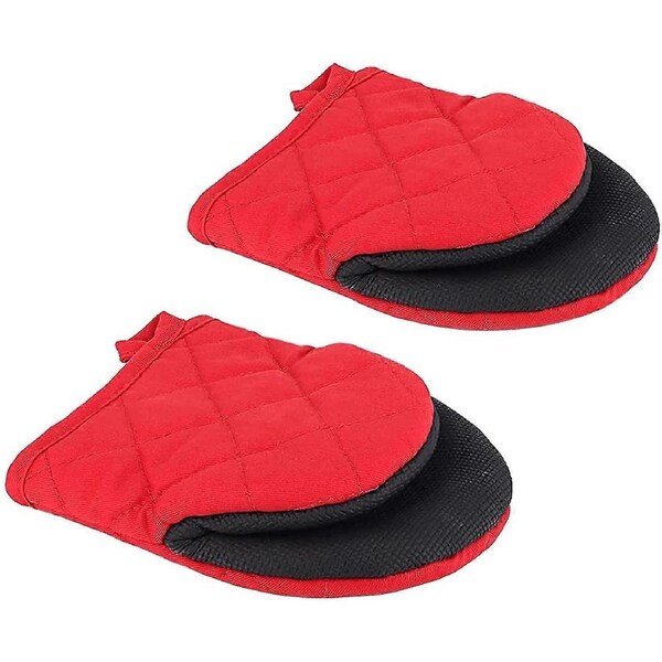 JOYBUY 1 Pair Short Oven Mitts, Heat Resistant Silicone Kitchen Mini Oven Mitts For 500 Degrees, Non-slip Grip Surfaces And Hanging Loop Gloves, Baking Grill