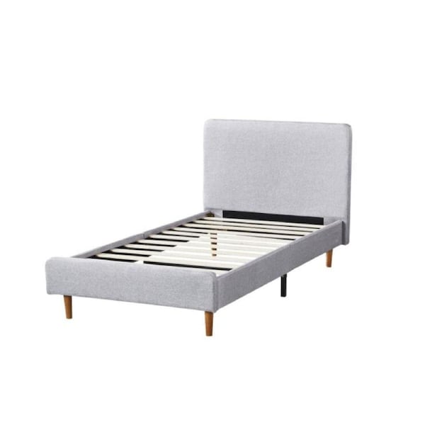 Design Square Fabric Bed Frame With Bed Head Double Size Solid Wood Legs Light Grey