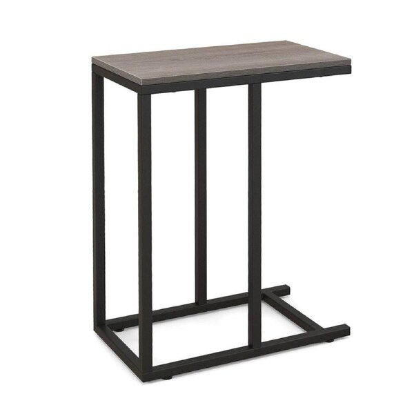 Giantex 64cm C-Shaped End Table High Side Table w/Metal Frame TV Tray Table Gray Oak