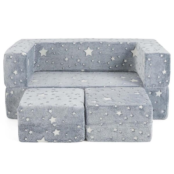 Giantex Double Mini Double Seater Foldable Sofa w/Removable & Machine Washable Flannel Cover Grey