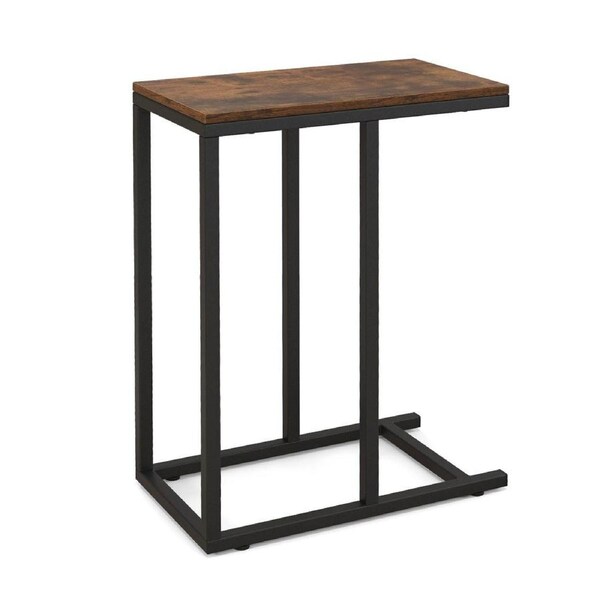 Giantex 64cm C-Shaped End Table High Side Table w/Metal Frame TV Tray Table Brown