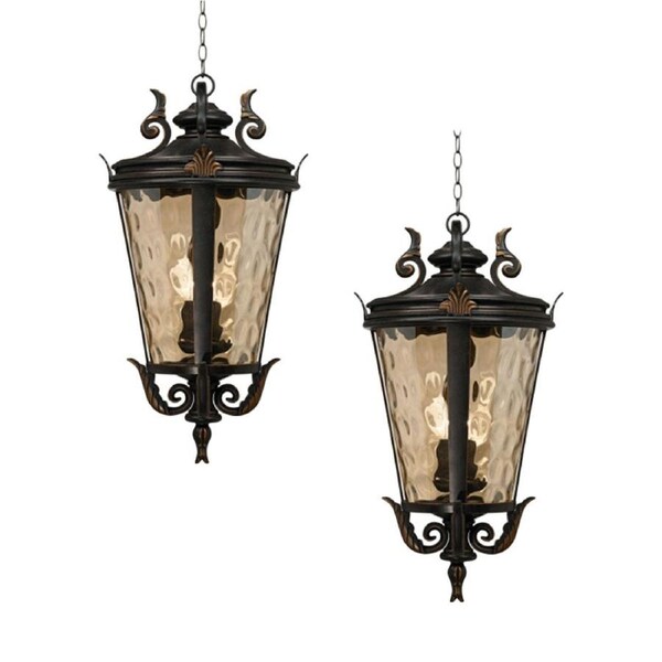 Vintage Lamp 2X 60.3cm Aluminum & Glass Lantern Elegant Chandelier Style Classic Hanging Light Antique-Inspired Design
