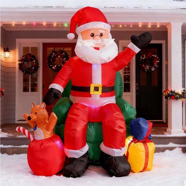 7.5ft Inflatable Santa Claus on Sofa with Gift Box Built-in LED Lights Christmas