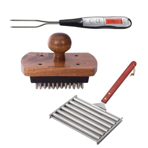 Maverick BBQ Meat Fork Digital Thermometer and Cleaning Brush Sausage Roller
