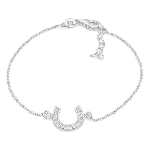 Sterling Silver 19cm Cubic Zirconia Horseshoe Good Luck Bracelet