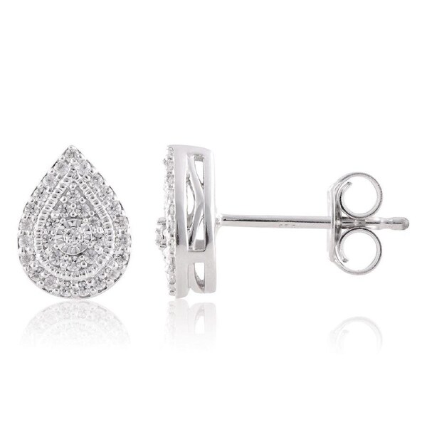 Diamond Pear Shaped Studs with 22 Diamonds in Sterling Silver