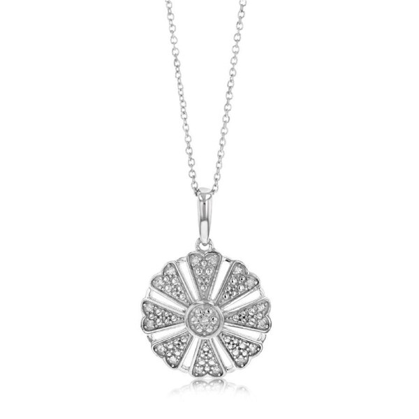 Diamond Flower Shape Pendant in Sterling Silver