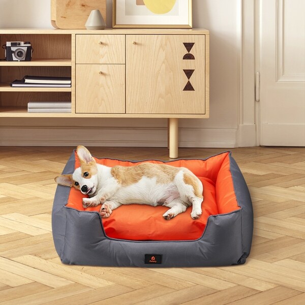 Petzly Orthopedic Dog Bed Pet Calming Sofa Beds Removable Grey&Orange Large