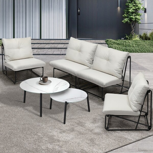 Livsip Outdoor Sofa Set 6 PCS Lounge Setting Table Chairs Patio Furniture Beige