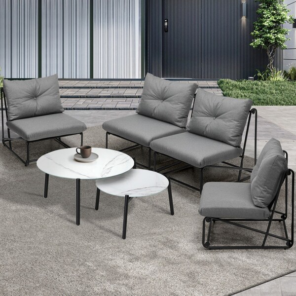 Livsip Outdoor Sofa Set 6 PCS Lounge Setting Table Chairs Patio Furniture Grey
