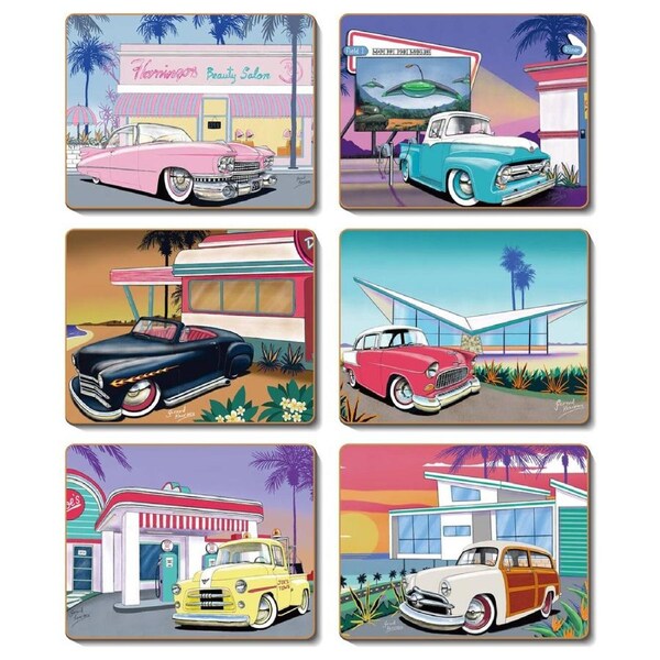 Cinnamon 50's Cool Cork Backed Drink Coasters Set 6