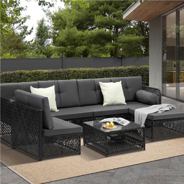 Livsip Outdoor Sofa Set 6 Seater Wicker Rattan Lounge Setting Patio Furniture