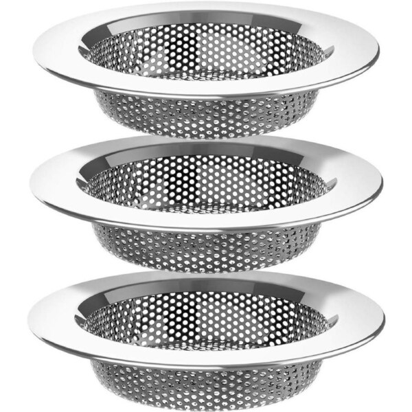 MR.SIGA Kitchen Sink Strainer, Stainless Steel Sink Drain Strainer, Dishwasher Safe, Outer Diameter4.4 inch/11.2cm, Inner Diameter 3 inch/7.6cm, Pack of 3
