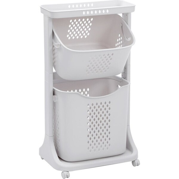 Boxsweden Hudson Multi-Tier Laundry Basket Hamper Cart Storage 44x75cm White