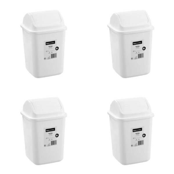 4x Boxsweden 8L/33cm Swing Top Bin Trash Garbage/Waste Storage Container White