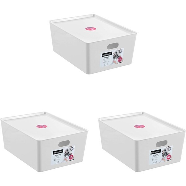 3x Boxsweden Smooth Tidy Box Storage Organiser Container w/ Lid 12L/26cm Assort