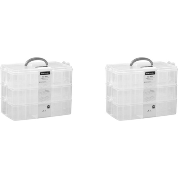 2x Boxsweden Nic-Nac 3-Tier Box Large 30-Compartment Container 32.5x24cm Clear