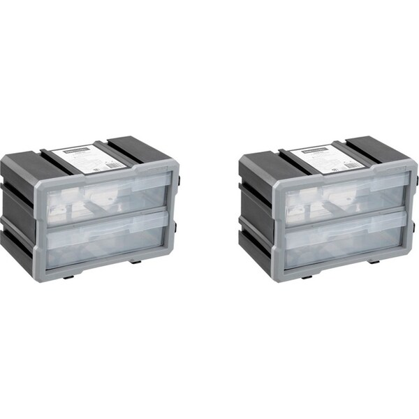 2x Boxsweden Garaz 2-Drawer Storage Home Organiser Container 29.5x19.5cm Grey