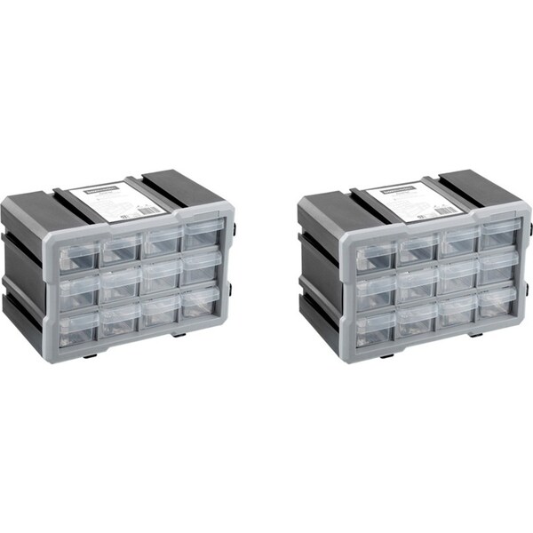 2x Boxsweden Garaz 12-Drawer Storage Home Organiser Container 29.5x19.5cm Grey