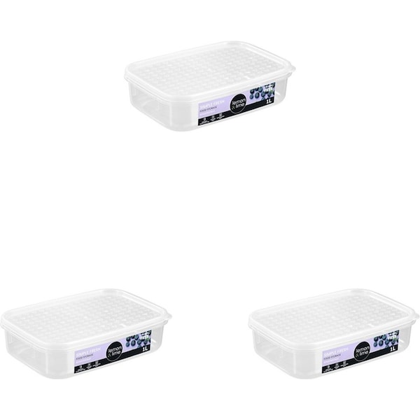 15x Lemon & Lime 1L Rectangle Simple Fresh Food Storage Reusable Container Clear