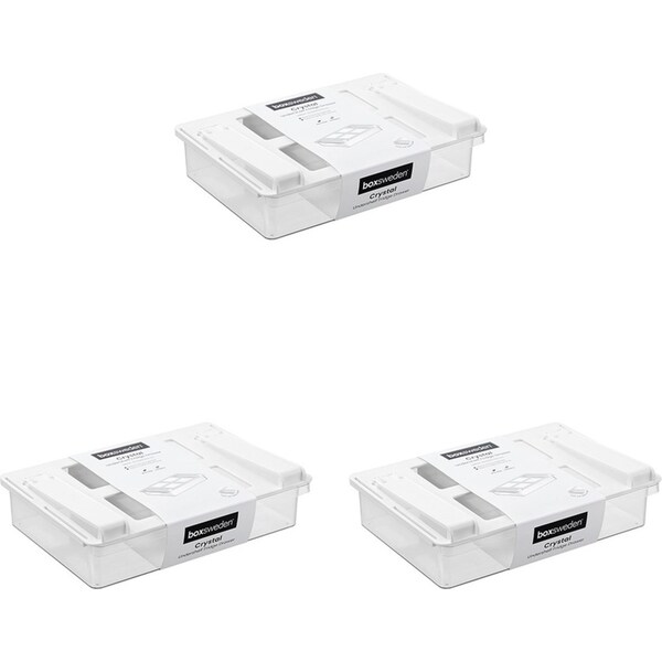 3x Boxsweden 32.5cm Crystal Undershelf Fridge Drawer Storage Organiser LRG White