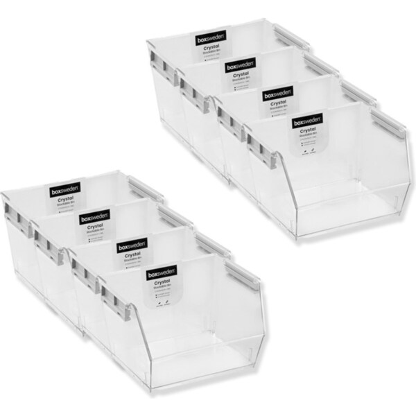 8x Boxsweden 21.5x13cm Crystal Stackable Bin Home/Kitchen Organiser Small Clear