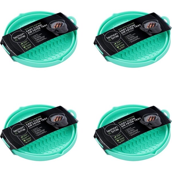 4x Lemon & Lime Silicone Collapsible Air Fryer Baking Tray Round 19.5cm Assorted