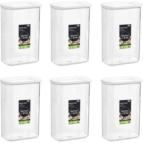 6x Lemon & Lime 2L/22cm Fresh Seal Canister Food/Snack Storage Organiser White
