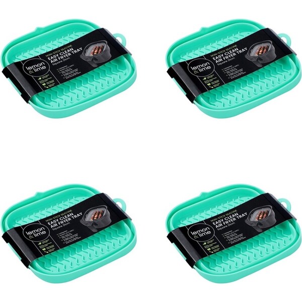 4x Lemon & Lime Silicone Collapsible Air Fryer Baking Tray Square 21cm Assorted