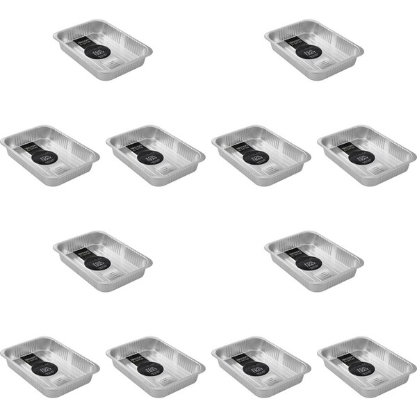 12x Lemon & Lime Premium Smooth Foil Tray Rectangle Container 37x27cm Silver