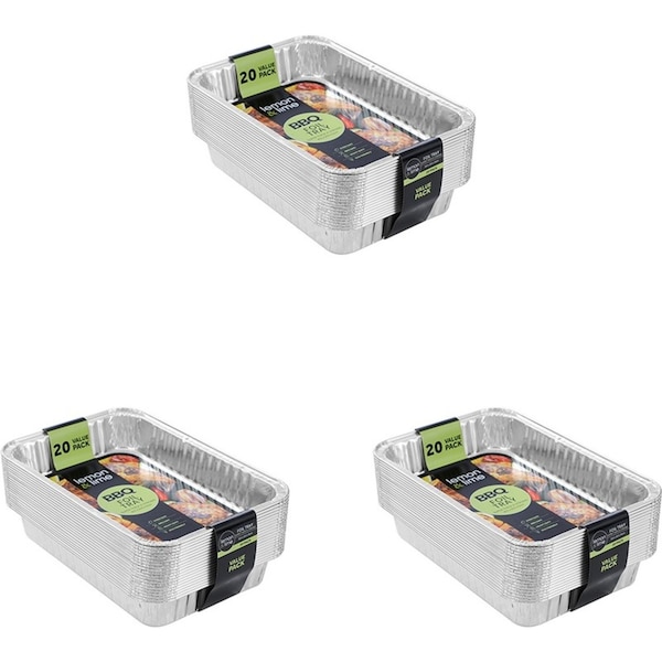 60pc Lemon & Lime Value BBQ Foil Tray Container Rectangle 31.5x21.5cm Silver