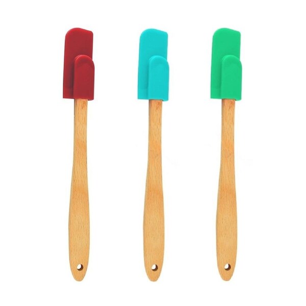 Appetito Silicone Mini Spatula Wood Handle - Set Of 3
