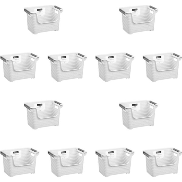 12x Boxsweden Woven Stackable Basket Storage Rect w/ Wheels 33x21.5cm Assorted