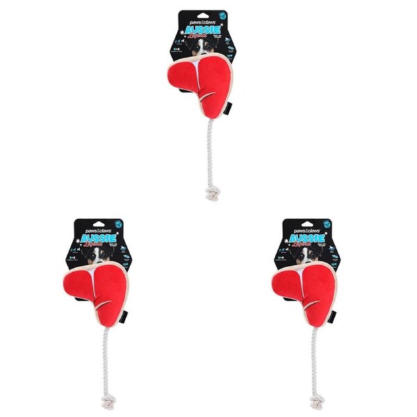 3x Pawsnclaws 33cm Aussie Legends Bbq Steak w/ Squeaker Dog/Pet Plush Bite Toy