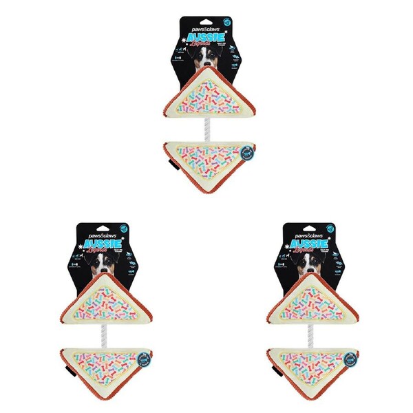 3x Pawsnclaws 23cm Aussie Legends Fairy Bread w/ Squeaker Dog/Pet Plush Toy