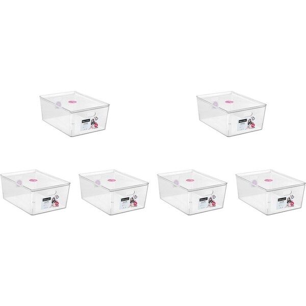 6x Boxsweden Crystal Tidy Box Container Storage Organiser w/ Lid 12L/35cm Clear