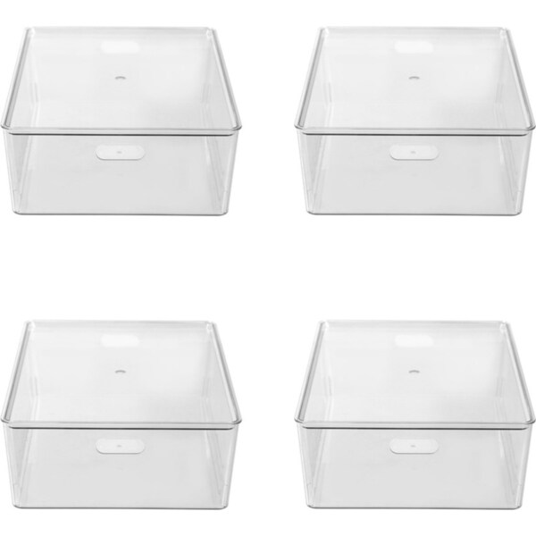 4x Boxsweden Crystal Tidy Box Container Storage Organiser w/ Lid 24L/54cm Clear