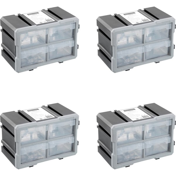 4x Boxsweden Garaz 4-Drawer Storage Home Organiser Container 29.5x19.5cm Grey