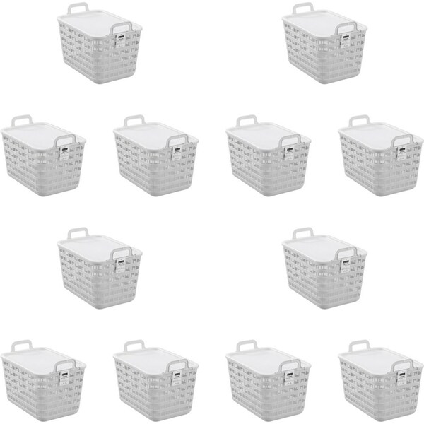12x Boxsweden Woven Tote Basket Lidded Storage Organiser Rect 14L/33cm Assorted