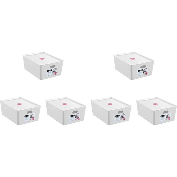 6x Boxsweden Smooth Tidy Box Storage Organiser Container w/ Lid 12L/26cm Assort