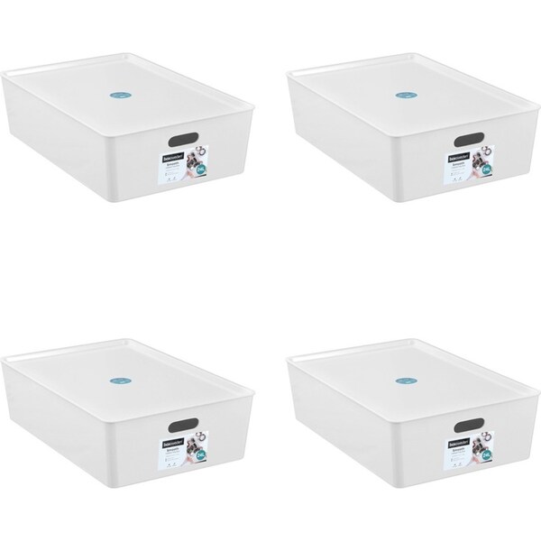 4x Boxsweden Smooth Tidy Box Storage Organiser Rect 24L/54cm w/ Lid Assorted