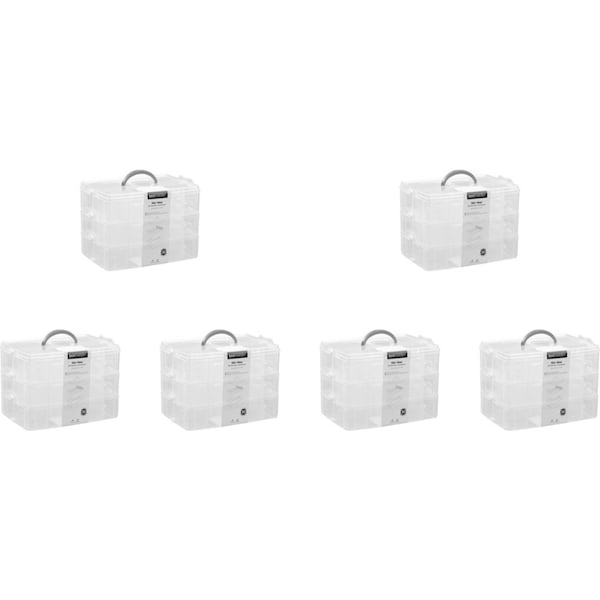 6x Boxsweden Nic-Nac 3-Tier Box 30-Compartment Container Storage 25x18.5cm Clear