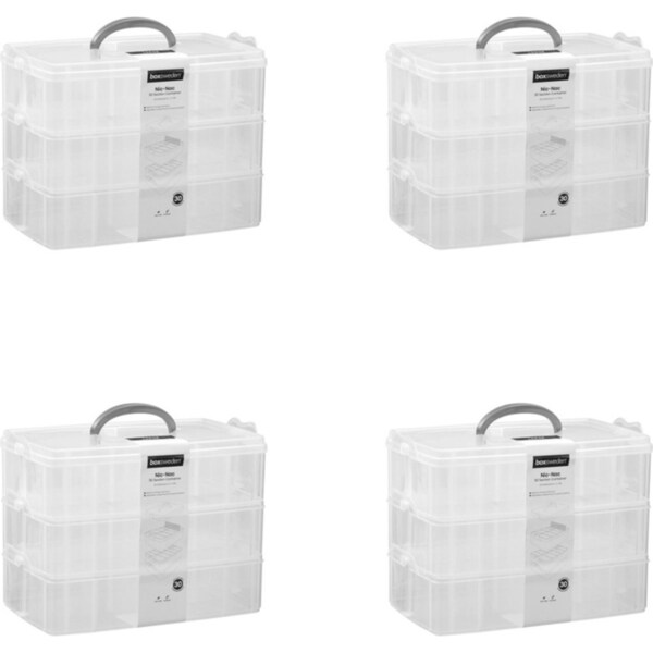 4x Boxsweden Nic-Nac 3-Tier Box Large 30-Compartment Container 32.5x24cm Clear